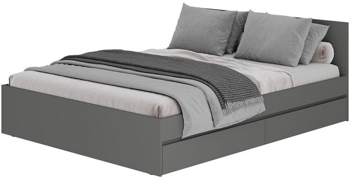 Кровать с настилом ЛДСП и ящиками Симпл КР-12 140х200, Графит