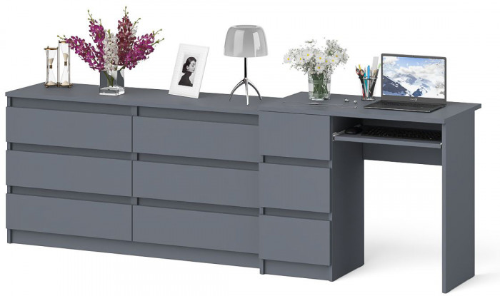 Мори Стол компьютерный МС-6 левый + Комод МК1380.6, цвет графит, ШхГхВ 228х50х76,6 см., выдвижные ящики слева, НЕ универсальная сборка