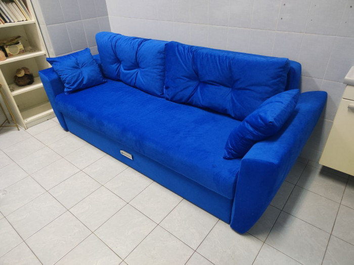 Диван-кровать Амстердам Люкс, 150х195, еврокнижка, независимый пружинный блок, велюр, синий