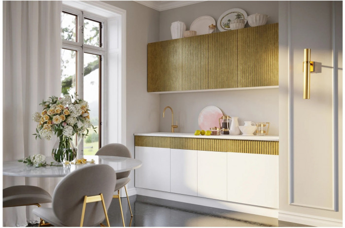 Кухня МДФ Оливия 2000 (Шарли Пинк/Шарли Мокко, Белый)