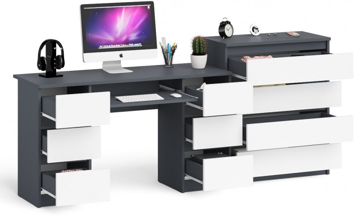 Мори компьютерный стол МС-2 + Комод МК800.4, графит/белый