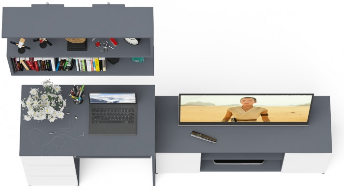 Мори компьютерный стол МС-6 левый + Тумба МТВ1200.1 + Полка 900, графит/белый