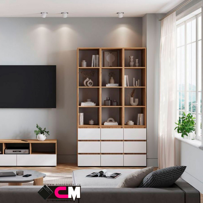 Хелен ПН 02 Пенал открытый (0,400х2,100х0,460) серый графит/дуб крафт золото