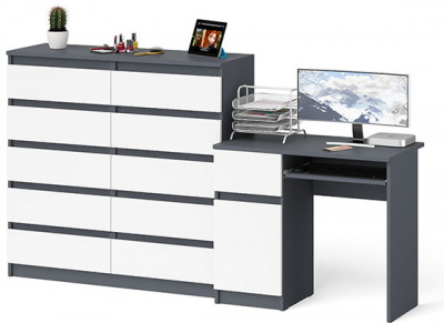 Мори Стол компьютерный МС-1 левый + Комод МК1200.10, цвет графит/белый, ШхГхВ 210,4х50х115 см., выдвижной ящик слева, НЕ универсальная сборка