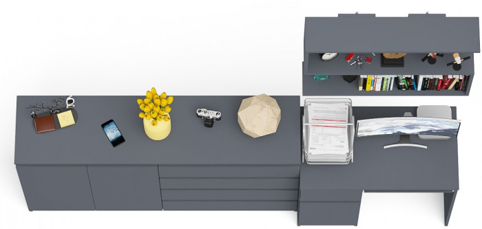 Мори компьютерный стол МС-1 левый + Комод МК1600.1 + Полка 900, графит