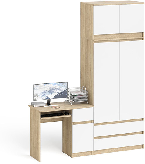 Мори компьютерный стол МС-1 правый + Шкаф МШ900.1 + Антресоль МА900.1, дуб сонома/белый