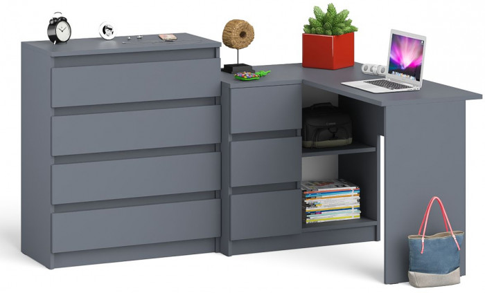 Мори компьютерный стол МС-16 левый + Комод МК800.4, графит
