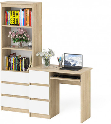 Мори Стол компьютерный МС-6 левый + Стеллаж МСТ600.3, цвет дуб сонома/белый, ШхГхВ 150,4х50х179,6 см., выдвижные ящики слева, НЕ универсальная сборка