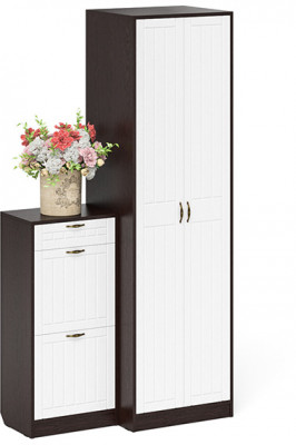 Прихожая П-6 Компоновка № 16, венге/фасады МДФ белое дерево фрезеровка прованс