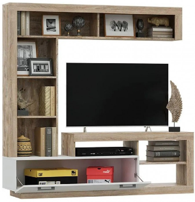 Модульная гостиная Ангара, композиция 2 (Сонома / Белый глянец)