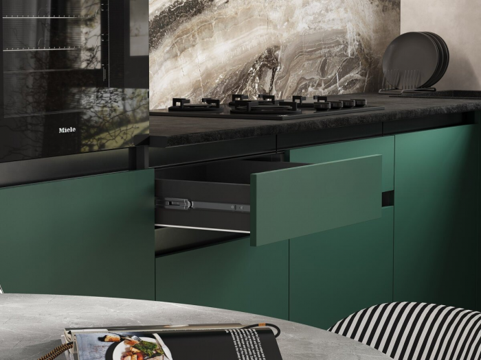 Кухня Техно-6 3,0х1,8м Графит/Браш Мени Грин