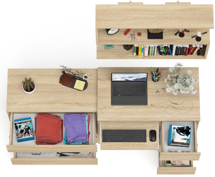 Мори компьютерный стол МС-6 правый + Комод МК800.1 + Полка 900, дуб сонома