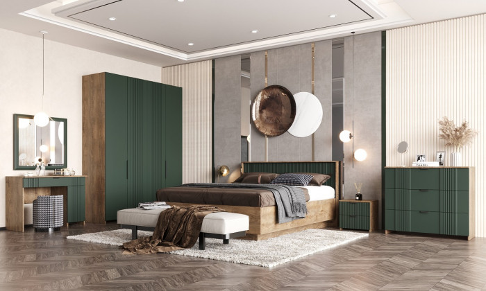 Модульная спальня "Герта" - Дуб канзас/Зеленый матовый