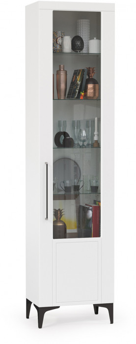 Валенсия Гостиная 13.218 Шкаф-пенал, цвет ЛДСП белый шагрень/МДФ белый шагрень, ШхГхВ 55х38,1х225,2 см., универсальная сборка