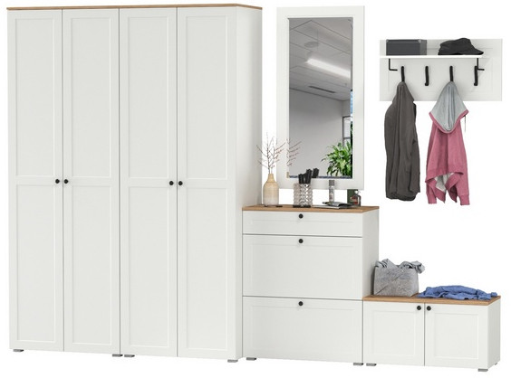 Остин Прихожая 48, цвет белый шагрень/дуб крафт золотой, ШхГхВ 320х54,3х229,6 см., универсальная сборка