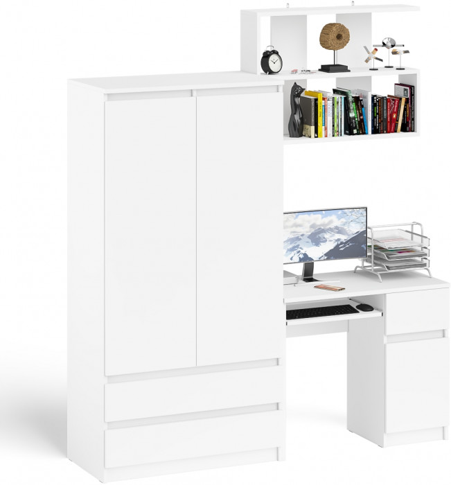 Мори компьютерный стол МС-1 правый + Шкаф МШ900.1 + Полка 900, белый