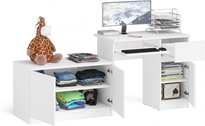 Мори Стол компьютерный МС-1 правый + Тумба МА900.1, цвет белый, ШхГхВ 180,4х50,4х76,6 см., выдвижной ящик справа, НЕ универсальная сборка