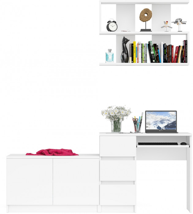 Мори Стол компьютерный МС-6 левый + Тумба МА900.1 + Полка 900, цвет белый, ШхГхВ 180,4х50,4х209,6 см., НЕ универсальная сборка