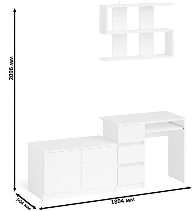 Мори Стол компьютерный МС-6 левый + Тумба МА900.1 + Полка 900, цвет белый, ШхГхВ 180,4х50,4х209,6 см., НЕ универсальная сборка