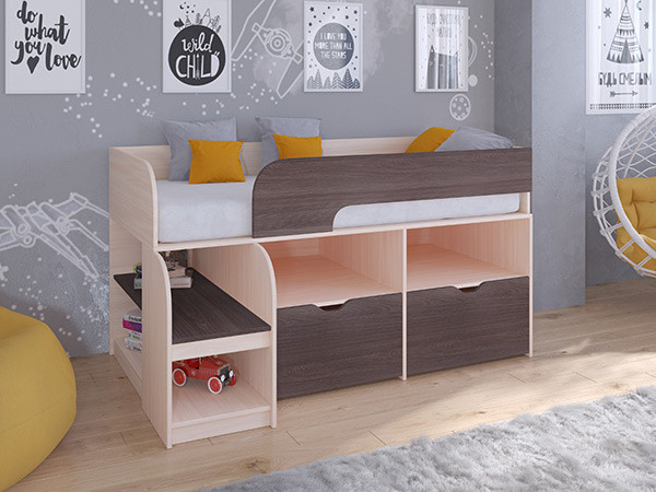 Кровать чердак Астра 9 V6 Дуб молочный/Дуб Шамони