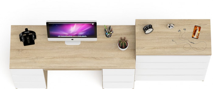 Мори компьютерный стол МС-2 + Комод МК800.4, дуб сонома/белый