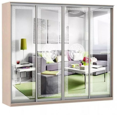 Шкаф купе Модерн 2362х450 4-х дверный 3-х секционный зеркальный с пескоструем №1 ясень