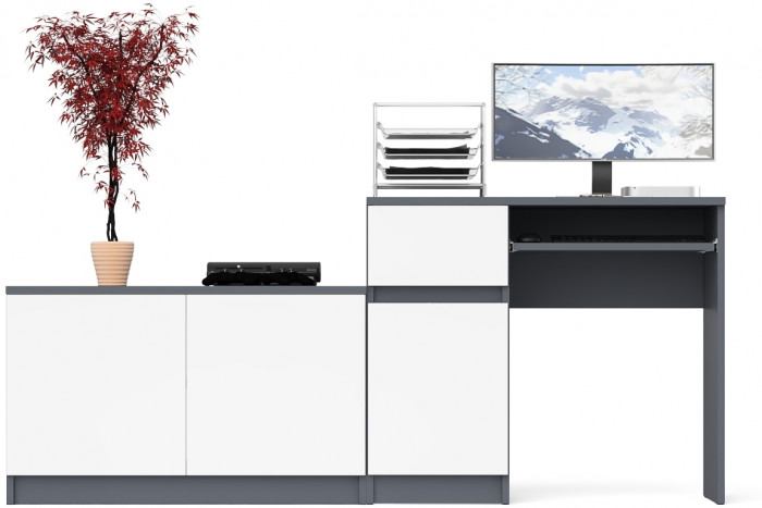 Мори Стол компьютерный МС-1 левый + Тумба МА900.1, цвет графит/белый, ШхГхВ 180,4х50,4х76,6 см., выдвижной ящик слева, НЕ универсальная сборка