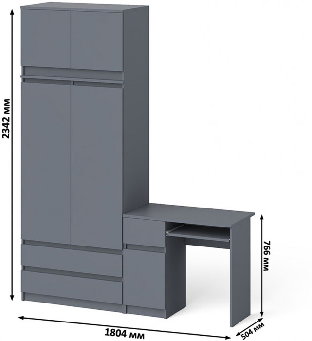 Мори компьютерный стол МС-1 левый + Шкаф МШ900.1 + Антресоль МА900.1, графит