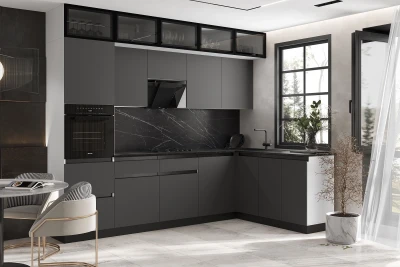 Кухня Техно-6 3,0х1,8м (Белый/Графит софт NEW)