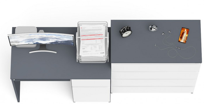 Мори компьютерный стол МС-1 правый + Комод МК800.4, графит/белый