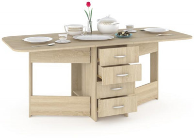 Глория 606М Стол-книжка с ящиками, цвет дуб сонома, ШхГхВ 182х78х75 см. 42х78х75 см. сложенный