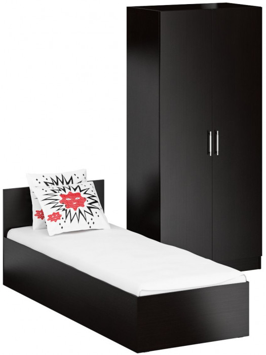 Кровать 0800 + Шкаф 2-х створчатый Стандарт, цвет венге, ШхГхВ 83,5х203,5х70 + 90х52х200 см., сп.м. 800х2000 мм., без матраса, основание есть