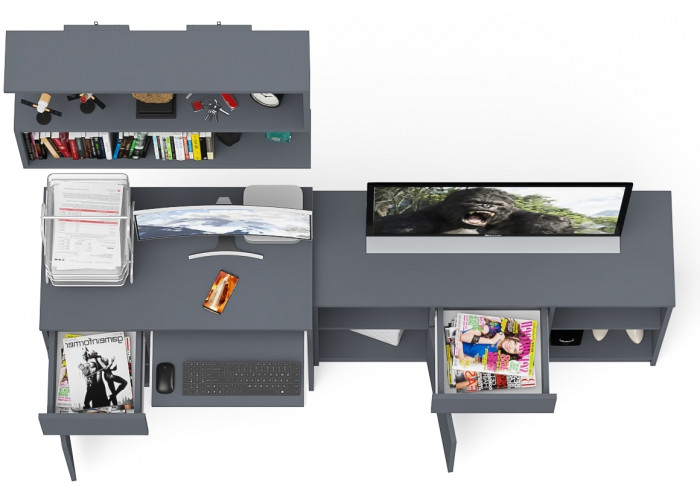 Мори Стол компьютерный МС-1 левый + Тумба МТВ1204.1 + Полка 900, цвет графит, ШхГхВ 210,4х50х209,6 см., НЕ универсальная сборка