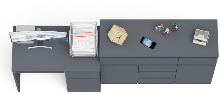 Мори Стол компьютерный МС-1 правый + Комод МК1200.4, цвет графит, ШхГхВ 210,4х50х94 см., выдвижной ящик справа, НЕ универсальная сборка