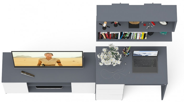 Мори компьютерный стол МС-6 левый + Тумба МТВ1200.1 + Полка 900, графит/белый