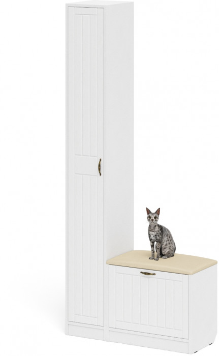 Прихожая П-6 Компоновка № 19, цвет белая шагрень/фасады МДФ белое дерево фрезеровка прованс, ШхГхВ 90х35х210 см., универсальная сборка