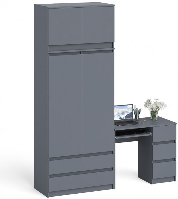 Мори компьютерный стол МС-6 правый + Шкаф МШ900.1 + Антресоль МА900.1, графит