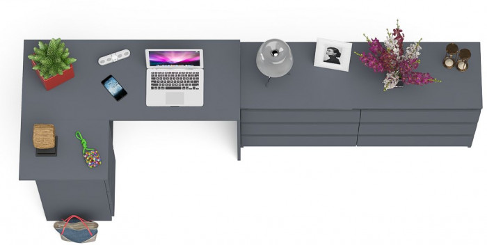 Мори Стол компьютерный МС-16 левый + Комод МК1380.6, цвет графит, ШхГхВ 262,4х84,9х76,6 см., выдвижные ящики слева, НЕ универсальная сборка