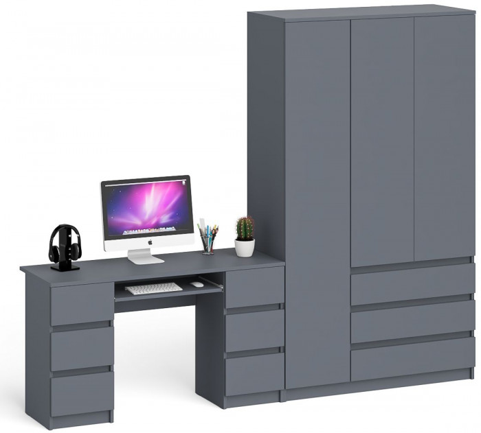 Мори Стол компьютерный МС-2 + Шкаф МШ1200.1, цвет графит, ШхГхВ 255,8х50,4х209,6 см., универсальная сборка