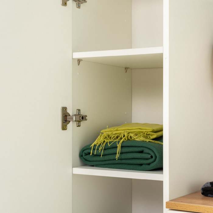 Октава Прихожая 37, цвет белый шагрень/дуб крафт золотой/фасады МДФ белый шагрень, ШхГхВ 258,6х35,4х197,6 см., универсальная сборка