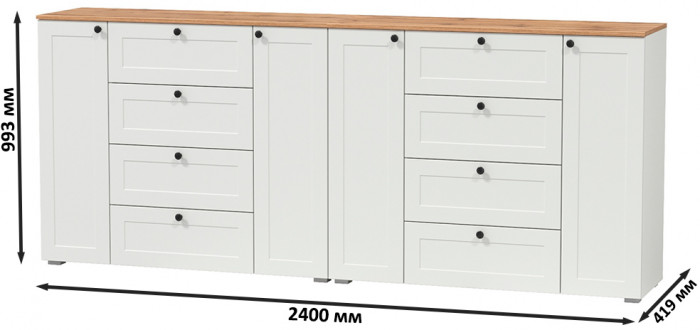 Остин 16.221 Комод + 16.221 Комод, цвет белый шагрень/дуб крафт золотой, ШхГхВ 240х41,9х99,3 см.