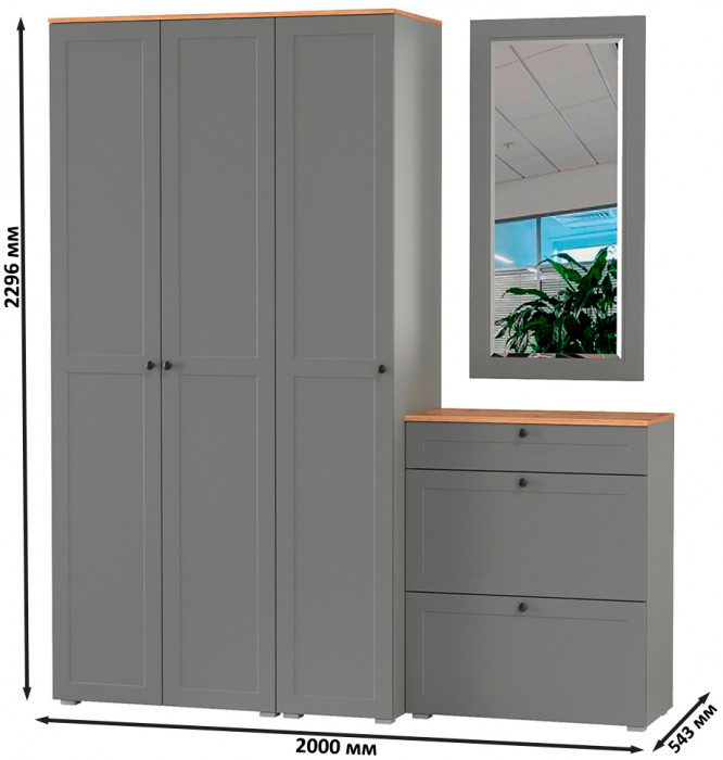 Остин Прихожая 40, цвет серый графит/дуб крафт золотой, ШхГхВ 200х54,3х229,6 см., универсальная сборка