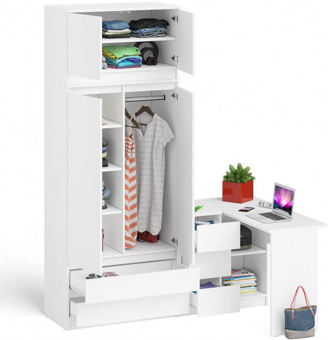 Мори компьютерный стол МС-16 левый + Шкаф МШ900.1 + Антресоль МА900.1, белый