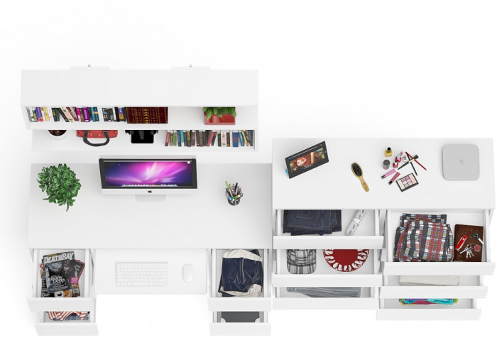 Мори компьютерный стол МС-2 + Комод МК1200.10 + Полка 1200, белый