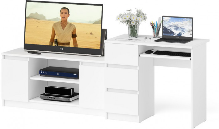 Мори компьютерный стол МС-6 левый + Тумба МТВ1200.1, белый