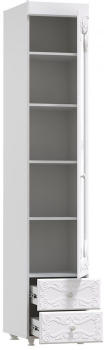 Шкаф-пенал 1дв. (гл.560) со стеклом и ящиками Италия ИТ-36 белое дерево