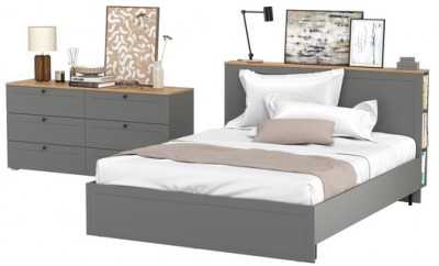Остин 11.53 Кровать + ортопед + 16.240 Комод, серый графит/дуб крафт золотой
