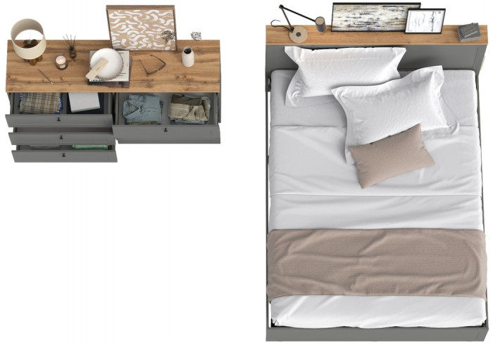 Остин 11.53 Кровать + ортопед + 16.240 Комод, серый графит/дуб крафт золотой