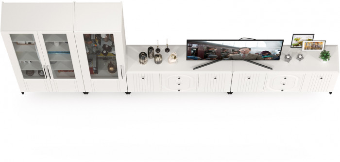 Валенсия Гостиная № 123, ЛДСП белый шагрень/МДФ белый шагрень