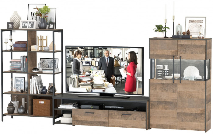 Трувор Гостиная 058, цвет дуб гранж песочный/интра, ШхГхВ 325,6х45,4х146 см., универсальная сборка